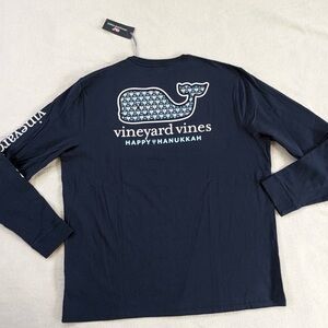 Vineyard Vines Men's Medium  Blue Hanukkah T-Shirt Long Sleeve, Pocket Tee